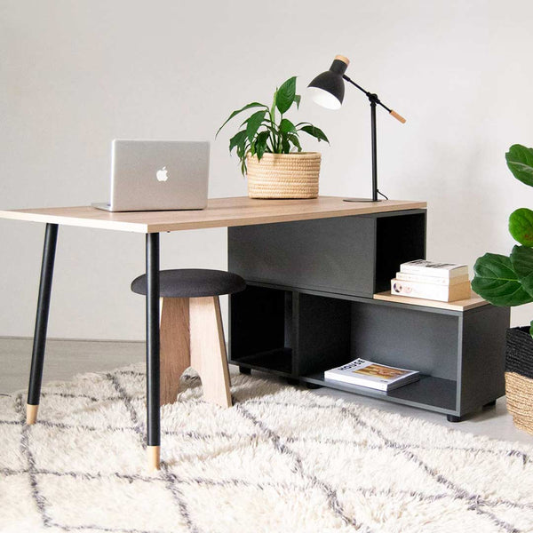 Tom Tom L-Shape Storage Desk - Charcoal.