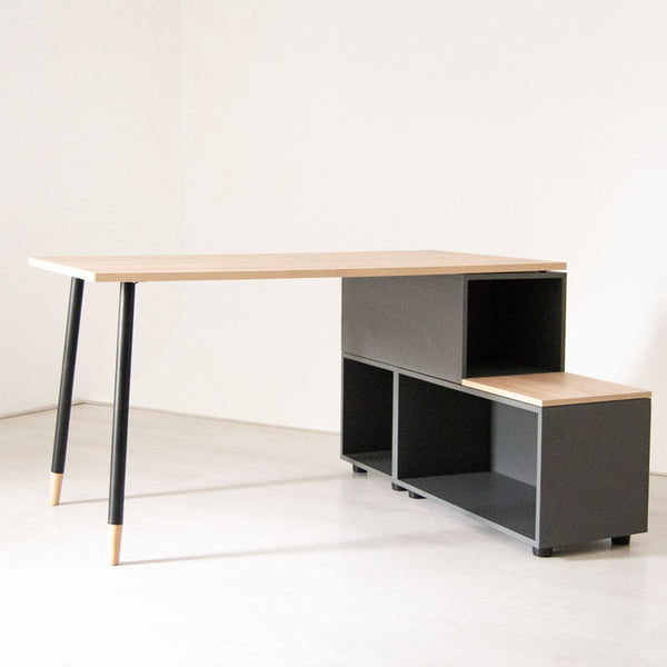 Tom Tom L-Shape Storage Desk - Charcoal.