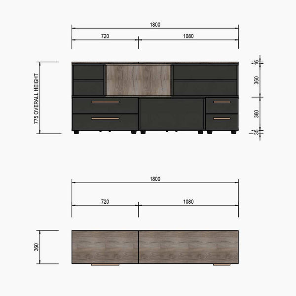 Tom Tom TV Unit / Sideboard - Charcoal.